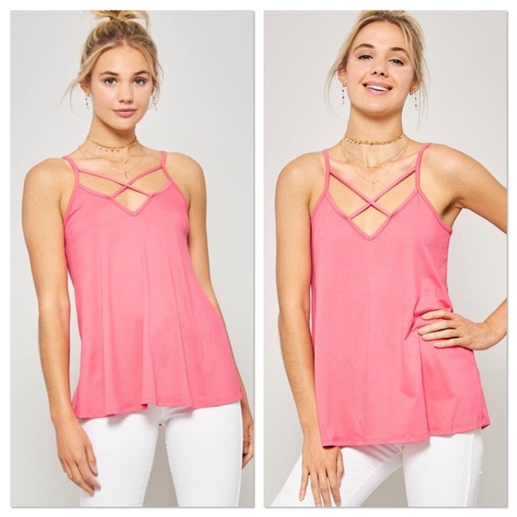 Lavender Moon Tops - Coral Tank Top With X-Strap Neckline